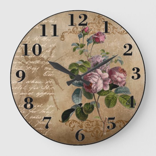 Vintage Rose Große Wanduhr (Vorderseite)