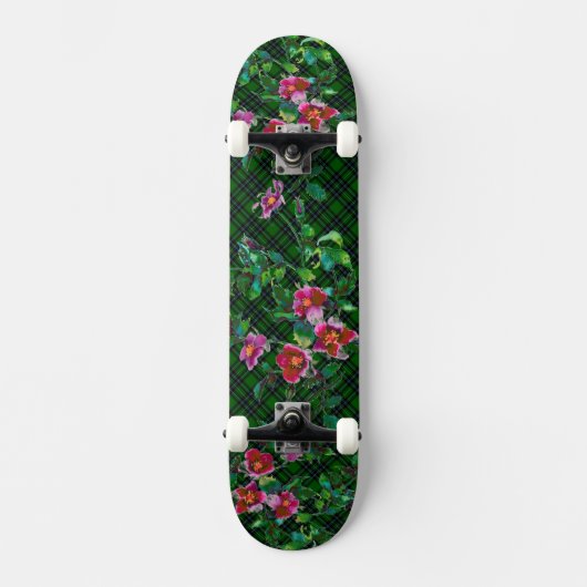 Vintage Rose - grün kariert Skateboard (Vorderseite)