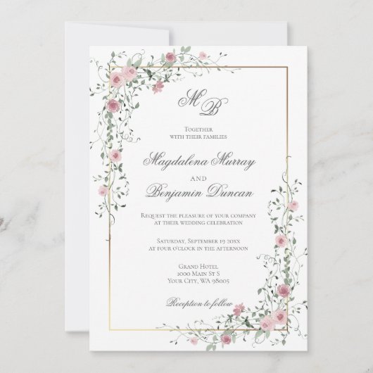 Vintage Rose Grüne Weintraube Hochzeit Einladung (Vorderseite)