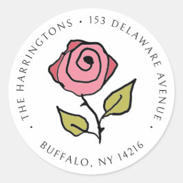 Vintage Rose HandGezeichnet Rücksendeadresse Runder Aufkleber