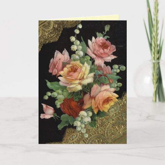 Vintage Rose Happy Birthday Card Karte (Vorderseite)