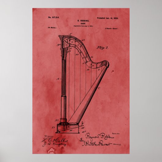 Vintage Rose Harfenpatente Poster (Vorne)