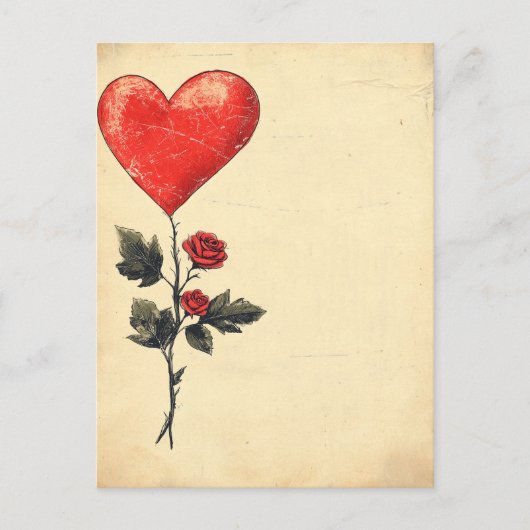 Vintage Rose HeartvLove Valentinstag Postkarte (Vorderseite)