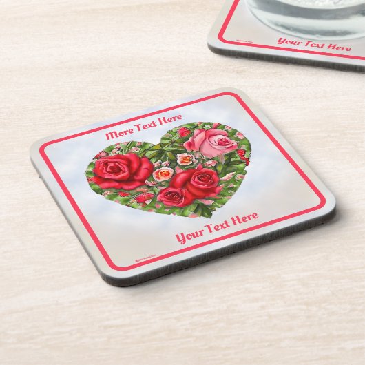 Vintage Rose Herz Getränkeuntersetzer (Linke Seite)