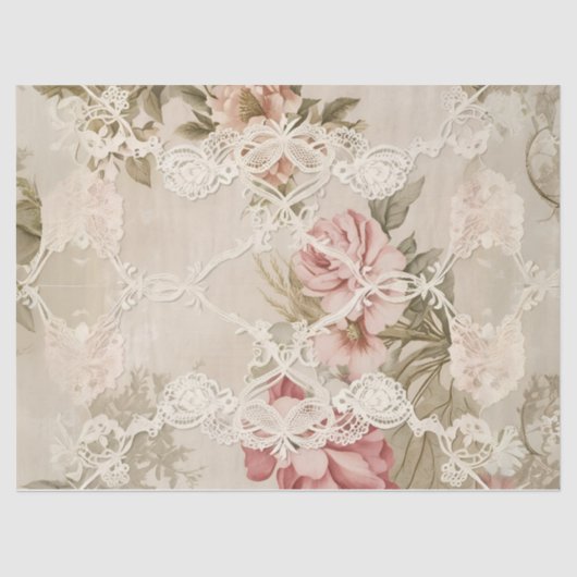 Vintage Rose hinter dem Dekoupage Tissue Paper Seidenpapier (Vorderseite)