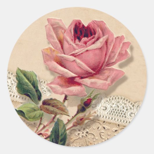 Vintage Rose Hochzeitsdusche Verlobung Runder Aufkleber (Vorderseite)