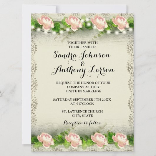 Vintage Rose & Hochzeitseinladung Einladung (Vorderseite)