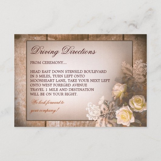 Vintage Rose Hochzeitsempfang Begleitkarte (Rückseite)