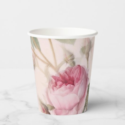 Vintage Rose Hochzeitspapier-Cup Pappbecher (Rückseite)