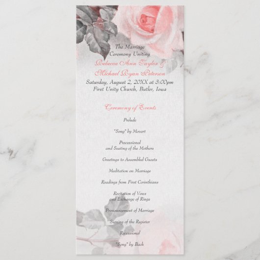 Vintage Rosé-Hochzeitsprogramm in Blush-Pink Programm (Vorderseite)