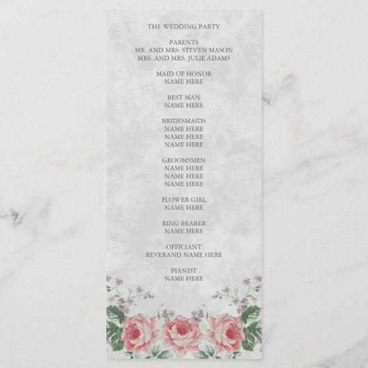 Vintage Rose | Hochzeitsprogramm Programm (Rückseite)