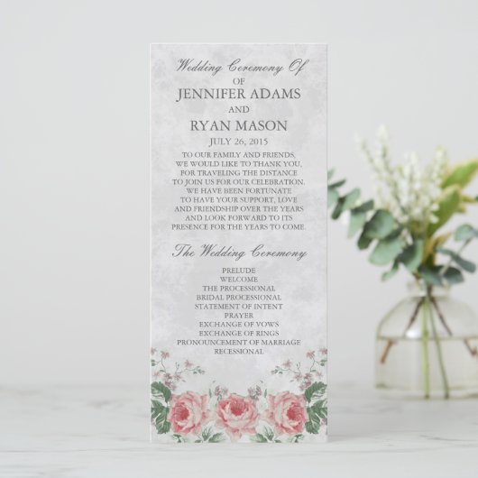 Vintage Rose | Hochzeitsprogramm Programm (Stehend Vorderseite)