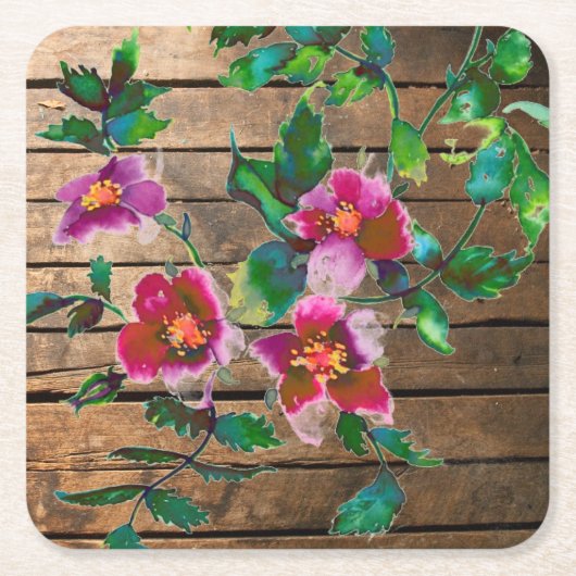 Vintage Rose - Holzplanen Rechteckiger Pappuntersetzer (Vorderseite)