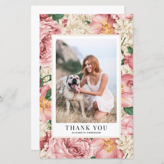 Vintage Rose & Hydrangea Abschluss Danke Karte (Vorne/Hinten)