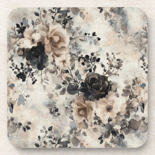 Vintage Rose in Beige, Schwarz, Creme Getränkeuntersetzer