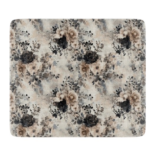 Vintage Rose in Beige, Schwarz, Creme Schneidebrett (Vorderseite)