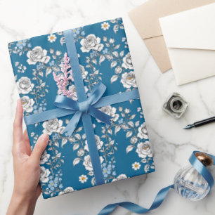 Vintage Rose in Blau und Weiß Geschenkpapier