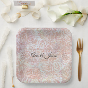 Vintage Rose in Creme - blühend, personalisiert Pappteller