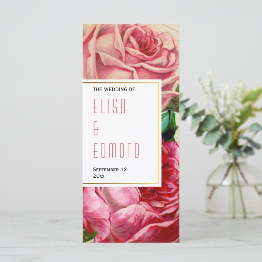 Vintage Rose in rosa Blumenzettel Programm (Stehend Vorderseite)