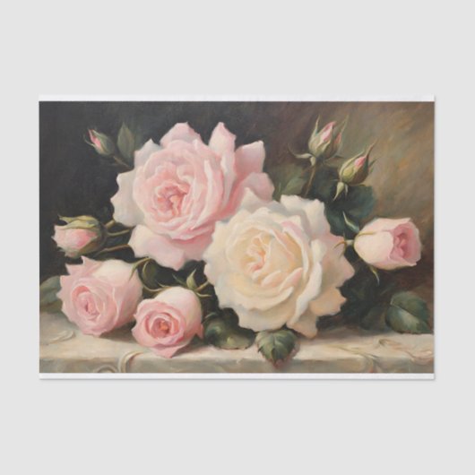 Vintage Rose in Rosa und Creme Seidenpapier (Vorderseite)