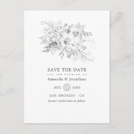 Vintage Rose in Weiß und Silber Hochzeit Sichern S Ankündigungspostkarte