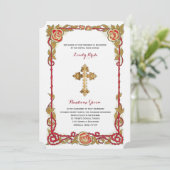 Vintage Rose Kreuzkatholische Hochzeitseinladung Einladung (Stehend Vorderseite)