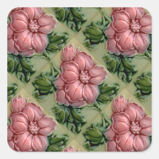 Vintage Rose Kunsthandwerk Jugendstil Quadratischer Aufkleber (Vorderseite)