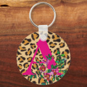 Vintage Rose - leopard print - mit Monogramm Schlüsselanhänger (Vorderseite)