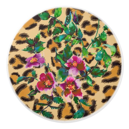 Vintage Rose - Leopardendruck Keramikknauf (Vorderseite)