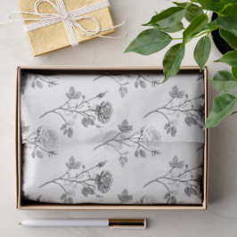 Vintage Rose Line Art Botanical Pattern in Black Seidenpapier