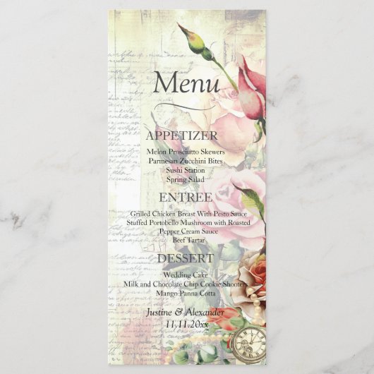 Vintage Rose Menükarte (Vorderseite)