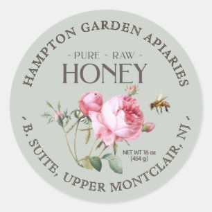 Vintage Rose mit Bienenhonigetikett Runder Aufkleber