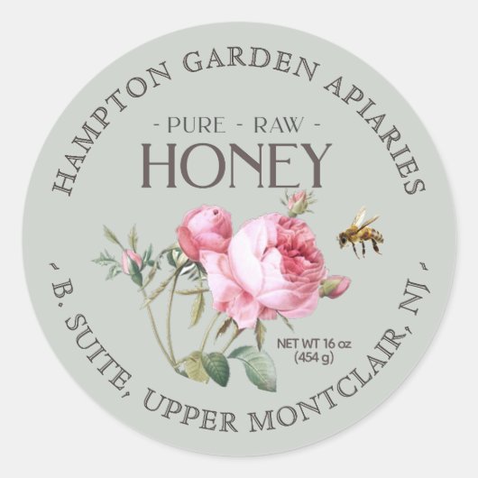 Vintage Rose mit Bienenhonigetikett Runder Aufkleber (Vorderseite)