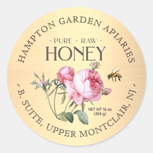 Vintage Rose mit Bienenhoniggütesiegel Runder Aufkleber (Vorderseite)