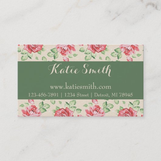 Vintage Rose mit Blumen Visitenkarte (Vorderseite)