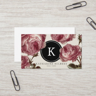 Vintage Rose mit der Black Monogram Business Card Visitenkarte