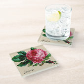 Vintage Rose mit Ihrem Namen Glasuntersetzer (Schrägansicht)