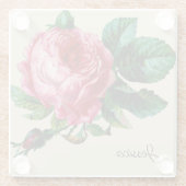 Vintage Rose mit Ihrem Namen Glasuntersetzer (Rückseite)