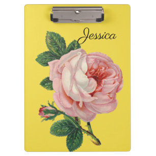 Vintage Rose mit Ihrem Namen Klemmbrett