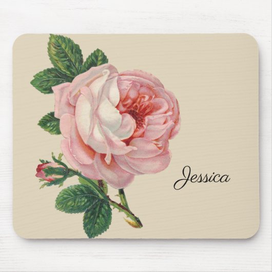Vintage Rose mit Ihrem Namen Mousepad (Vorne)