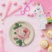Vintage Rose mit Ihrem Namen Pappteller (Party)