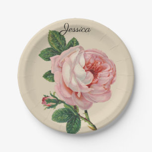 Vintage Rose mit Ihrem Namen Pappteller