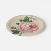 Vintage Rose mit Ihrem Namen Pappteller (Schrägansicht)