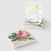 Vintage Rose mit Ihrem Namen Steinuntersetzer (Seitenansicht)