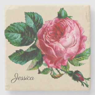 Vintage Rose mit Ihrem Namen Steinuntersetzer