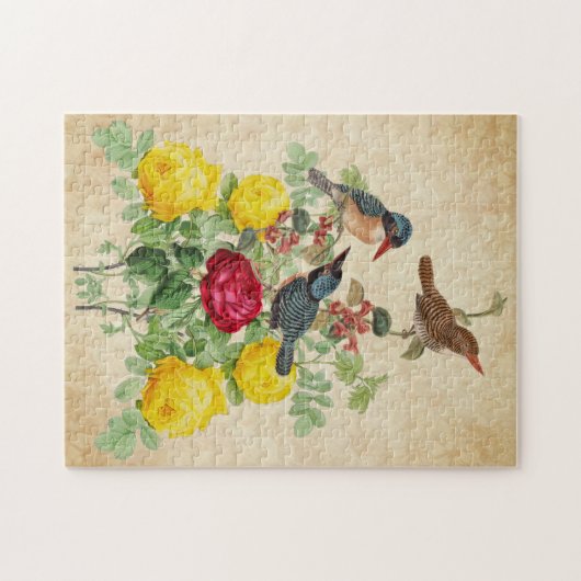 Vintage Rose mit Kingfischarten Puzzle (Horizontal)