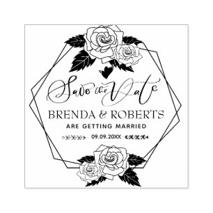 Vintage Rose mit modernem Rahmen Save the Date Gummistempel