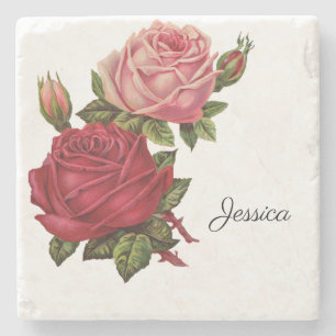 Vintage Rose mit Name Steinuntersetzer