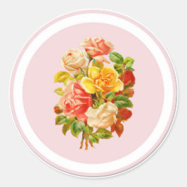 Vintage Rose mit rosa Blumenmuster Runder Aufkleber