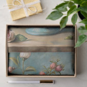 Vintage Rose mit Schambeinröte in blauer Vase Seidenpapier (Geschenk)